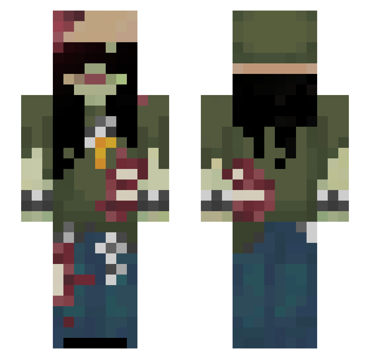 AlcatrazEscapist Minecraft skin, front and back view