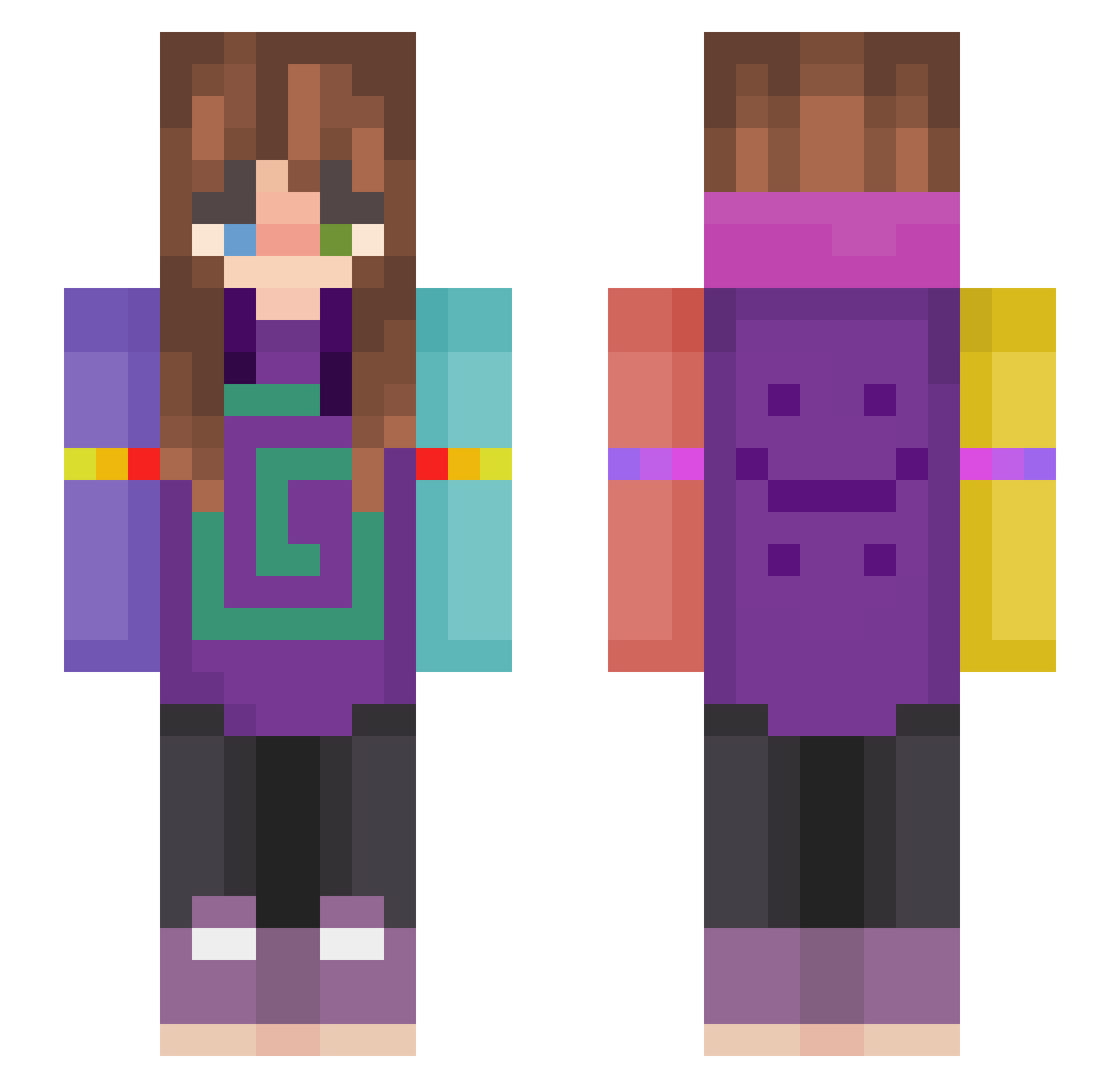 Zer0F0XTraught Minecraft skin, front and back view