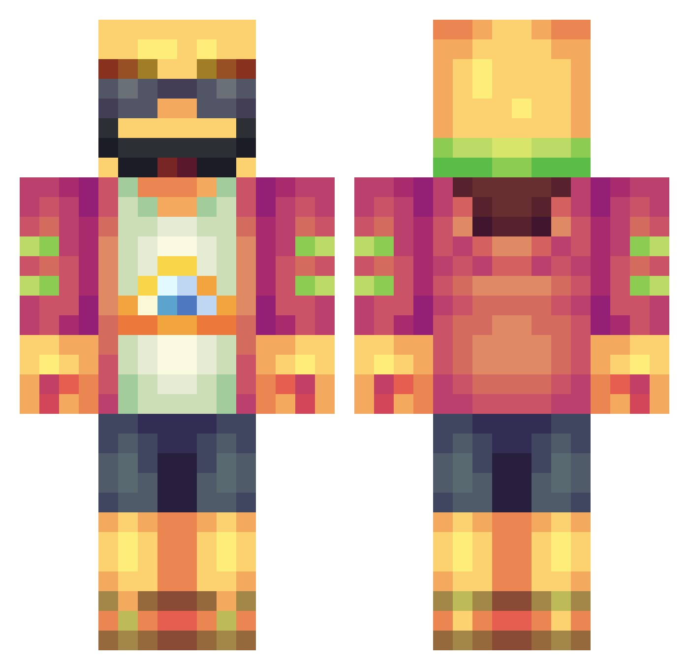 Rooblo Minecraft skin, front and back view