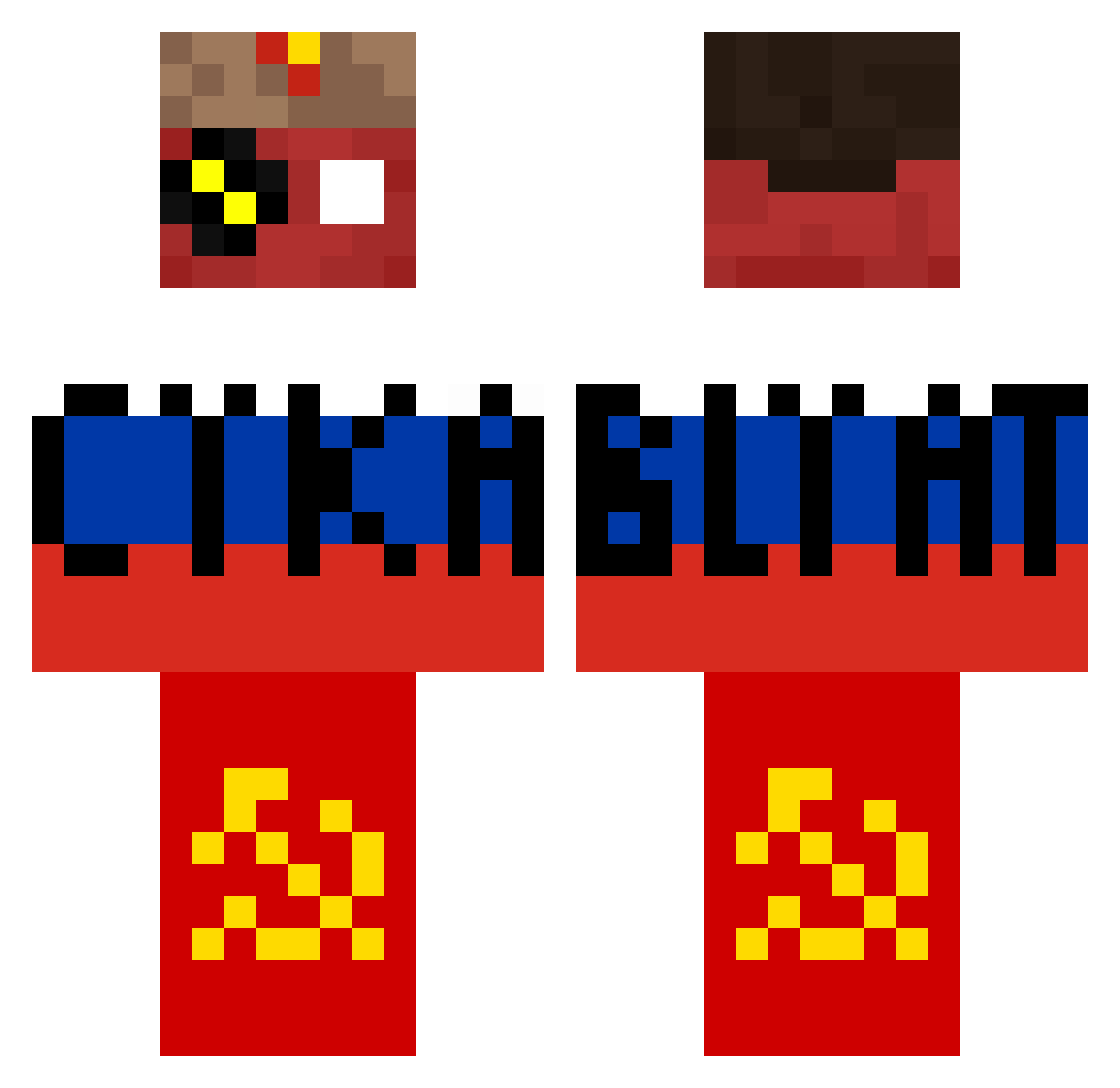 Krievs Minecraft skin, front and back view