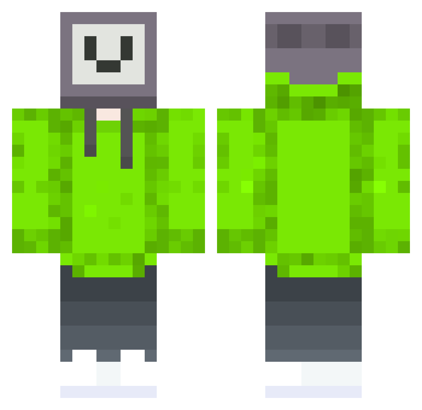 Y0lNK Minecraft skin, front and back view