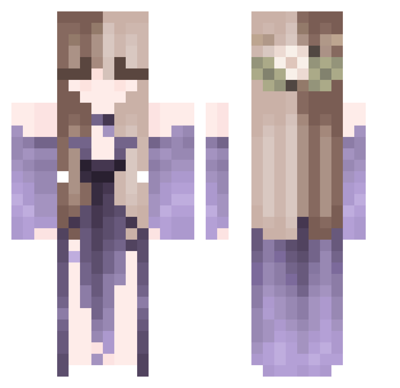Wateress Minecraft skin, front and back view