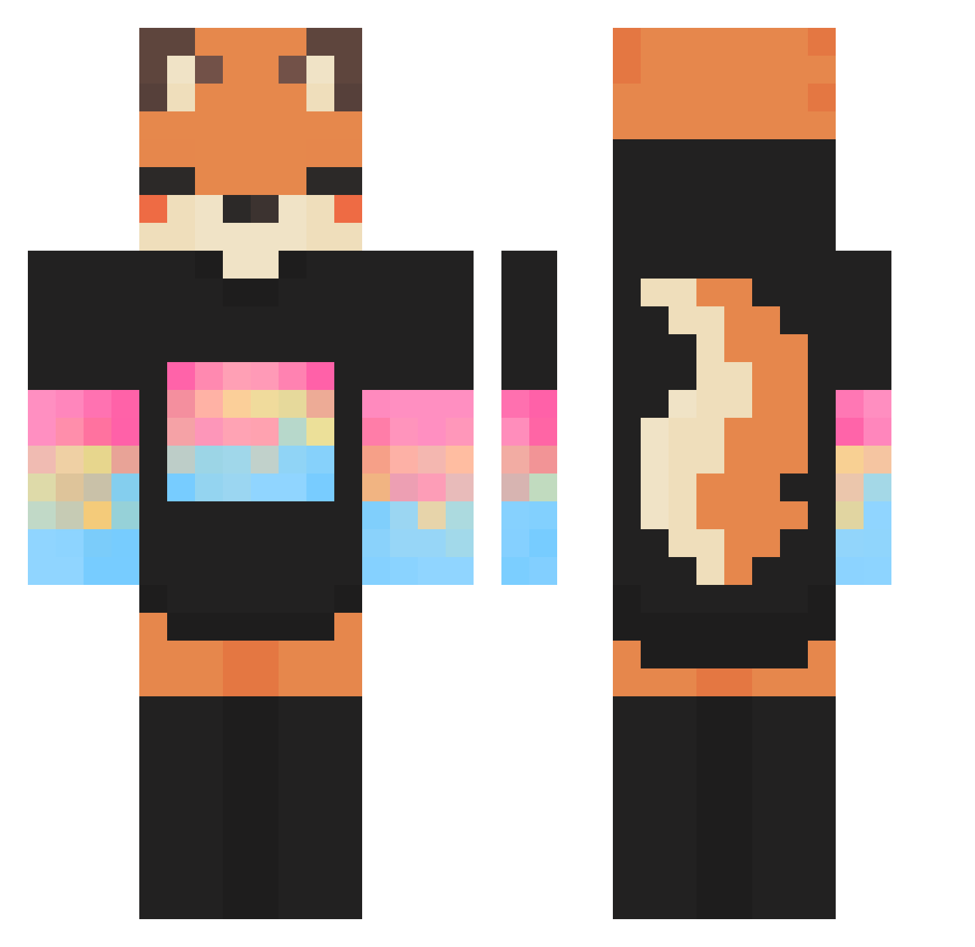 ToulTheFox Minecraft skin, front and back view