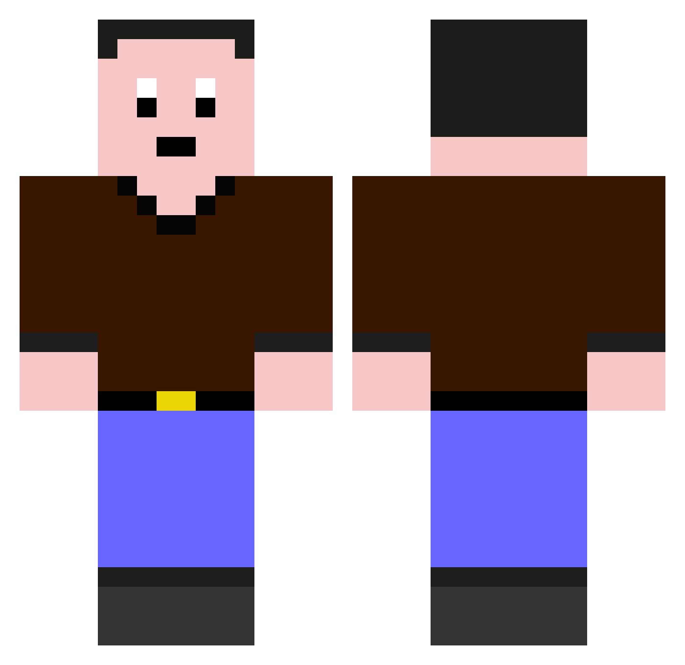 SODA Minecraft skin, front and back view