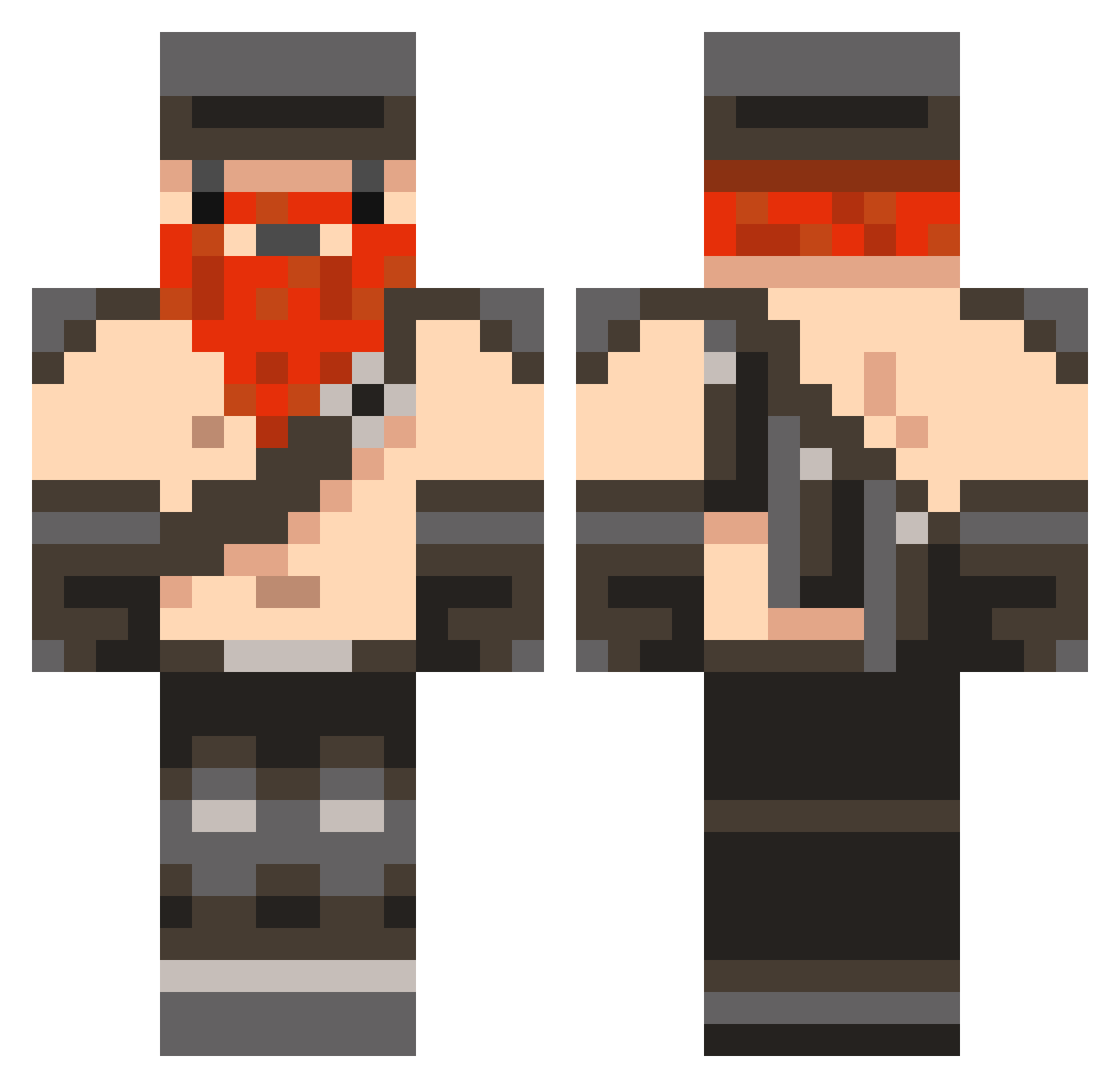 Here2SnipeU Minecraft skin, front and back view