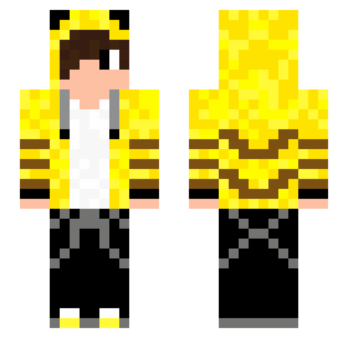 Pikarsh Minecraft skin, front and back view