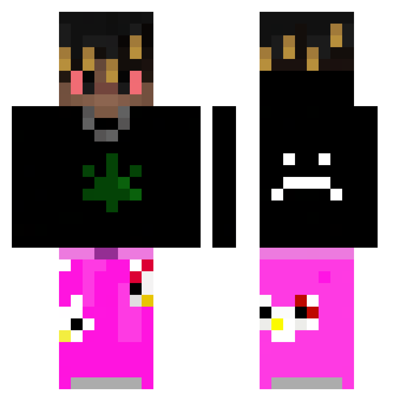 xyzwrld Minecraft skin, front and back view