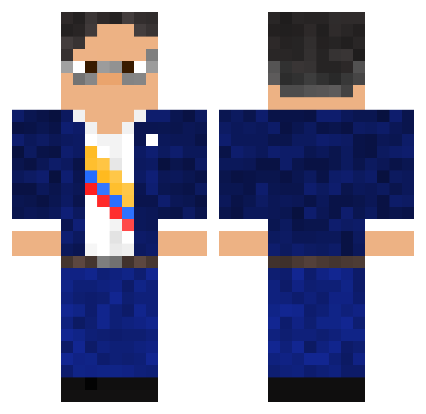 SnowPult Minecraft skin, front and back view
