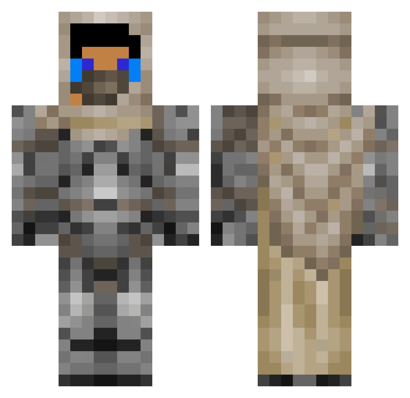 Pitmania Minecraft skin, front and back view