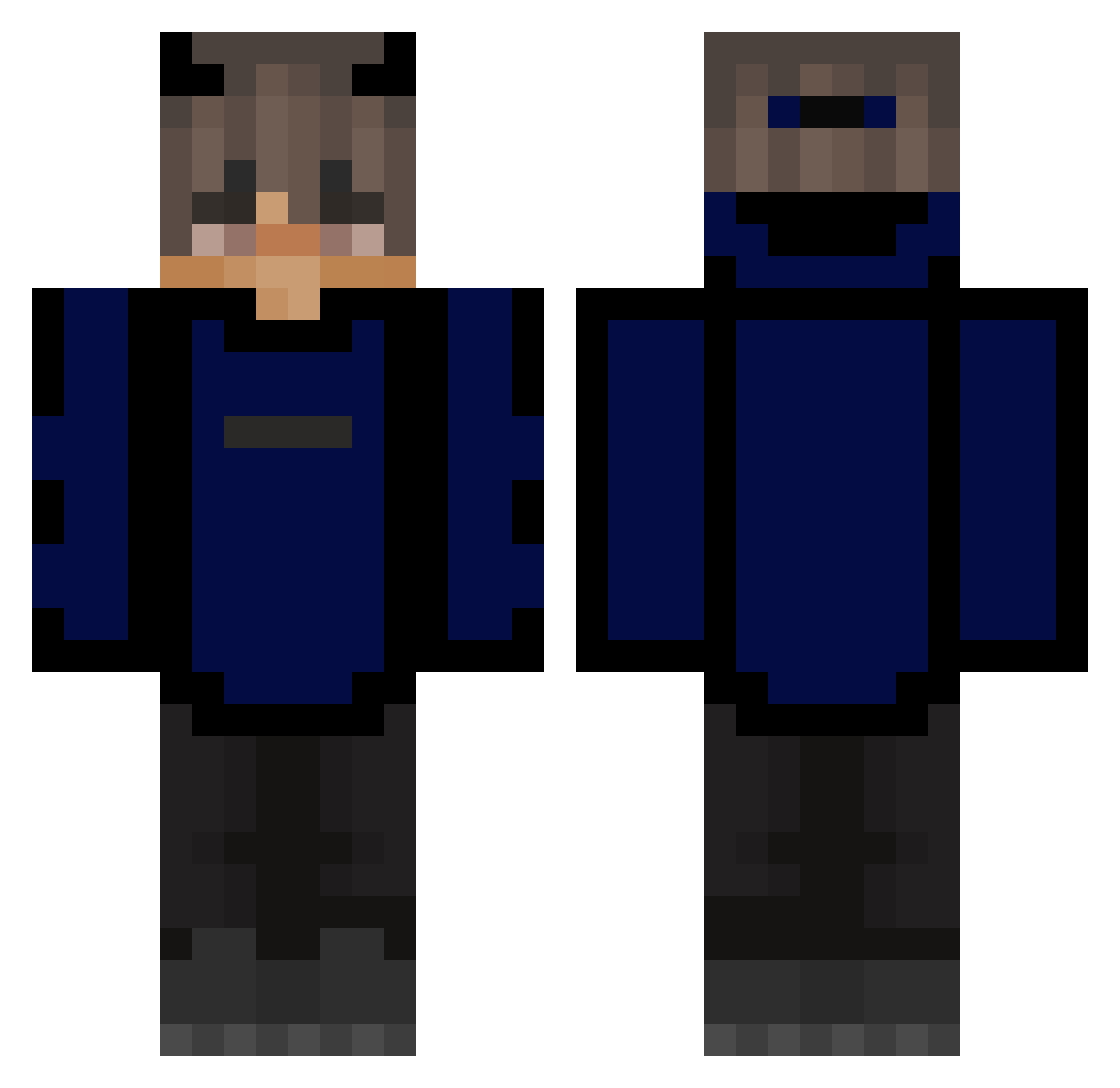 Plqzo Minecraft skin, front and back view