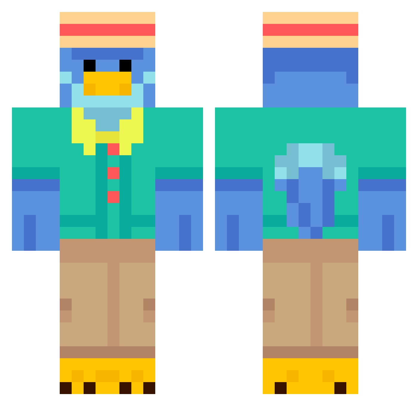 Huckleton Minecraft skin, front and back view