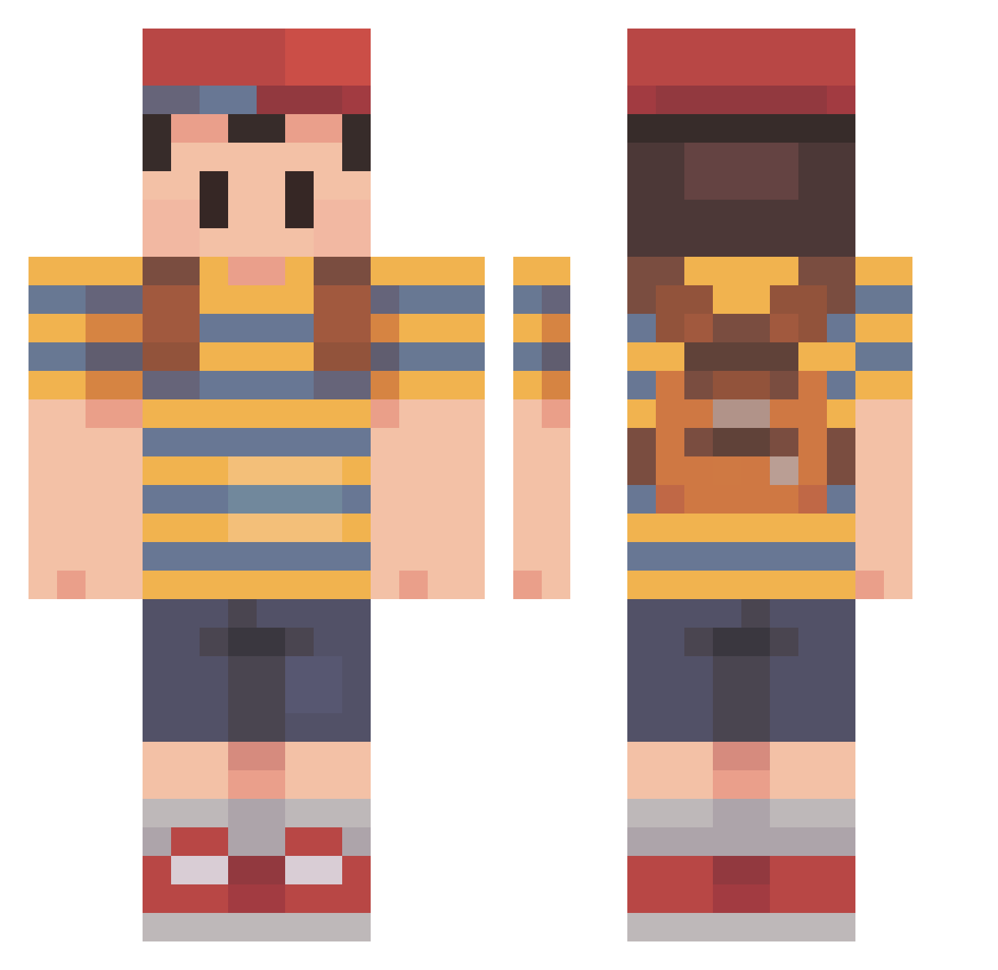 cartoont Minecraft skin, front and back view