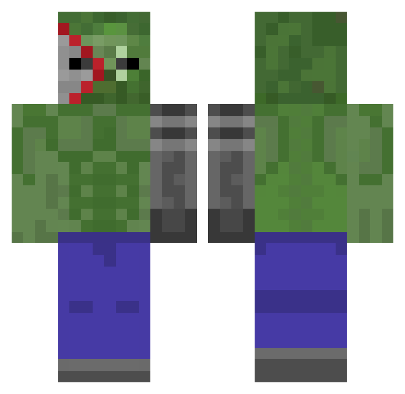 Zombifie Minecraft skin, front and back view