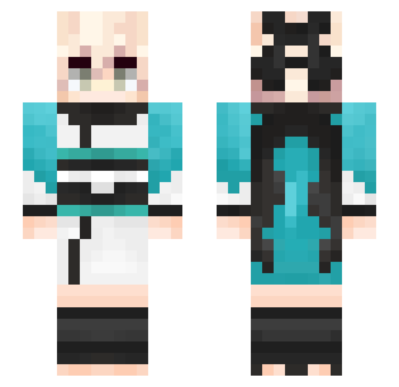 ClockRoom Minecraft skin, front and back view