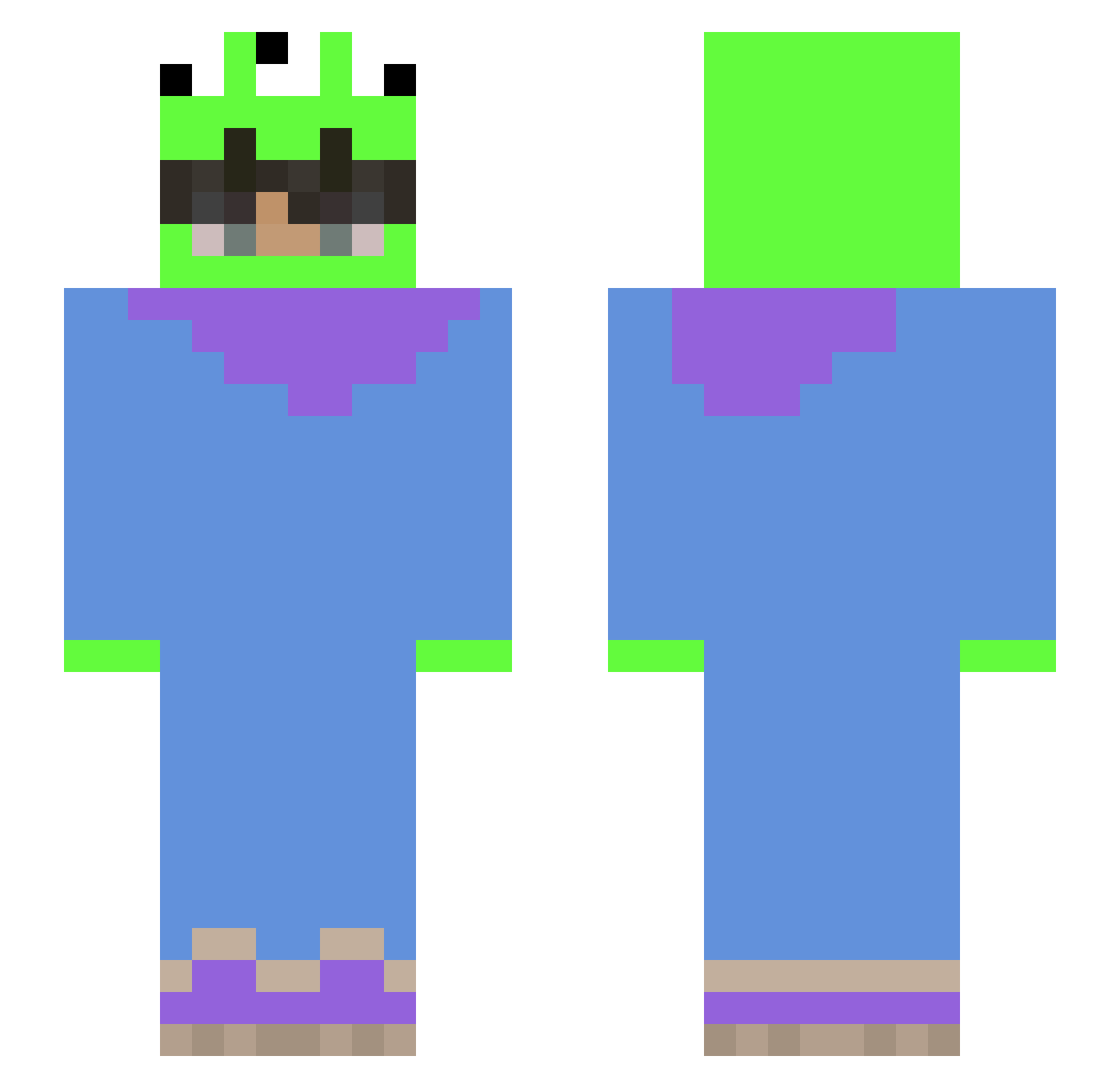 rushplaysMC Minecraft skin, front and back view