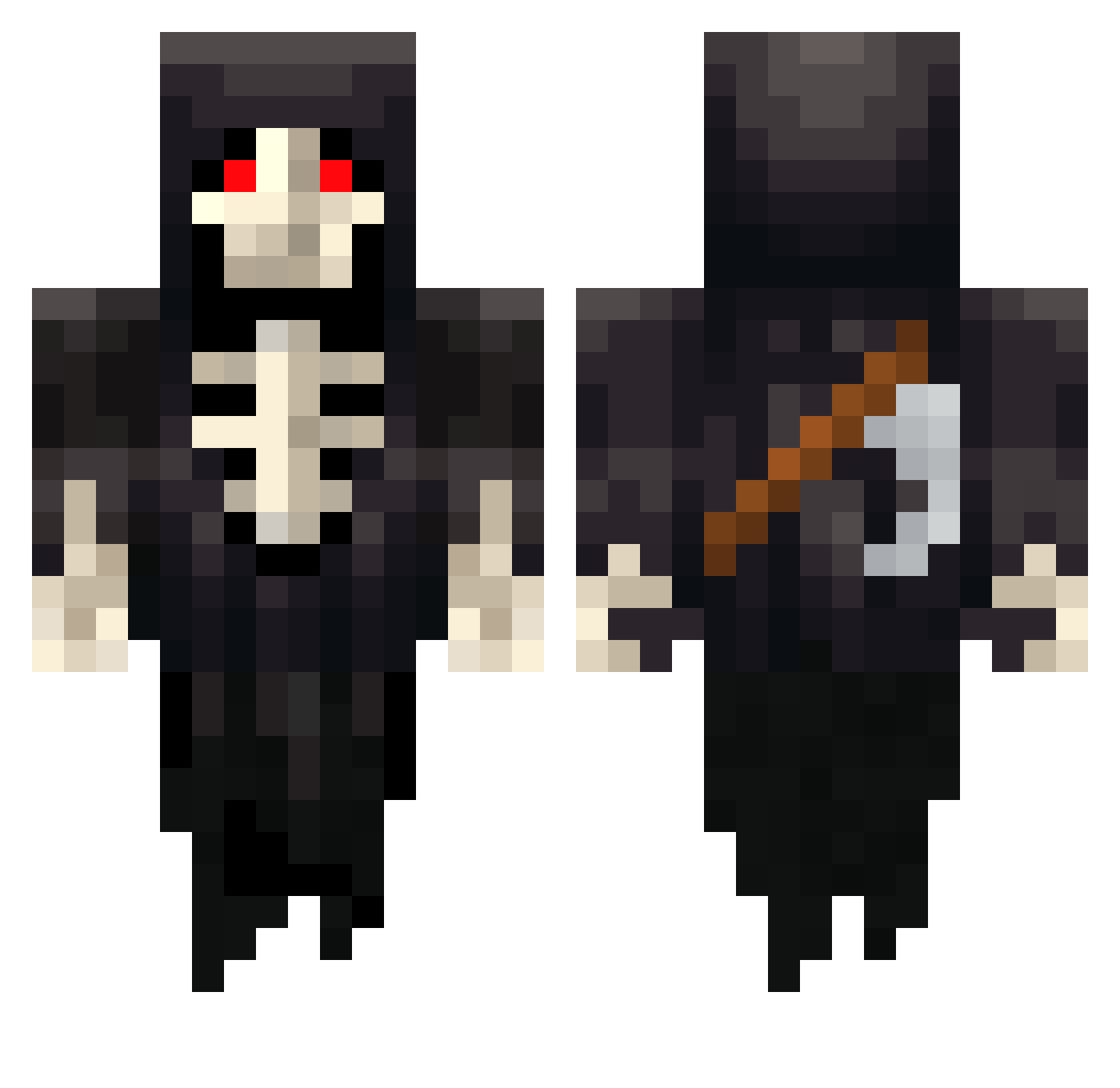 notclo Minecraft skin, front and back view