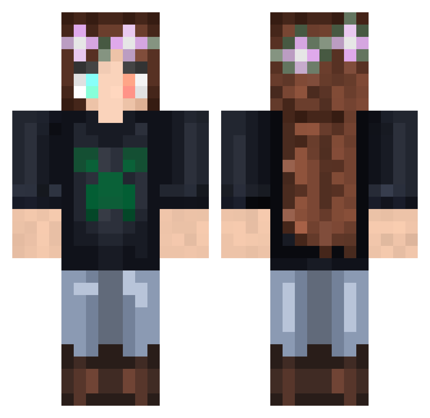 StarryCorvus Minecraft skin, front and back view