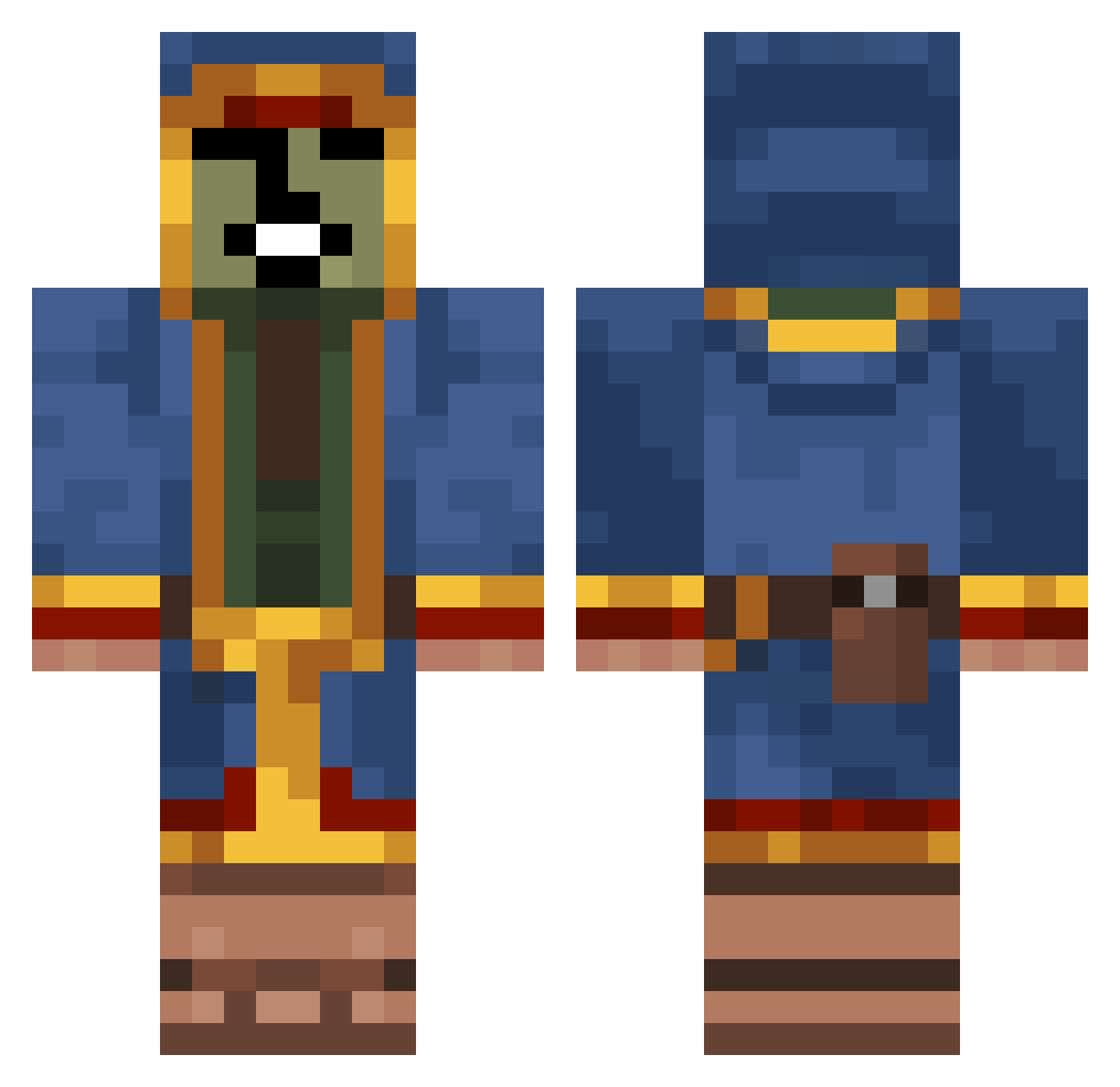 Tombari Minecraft skin, front and back view