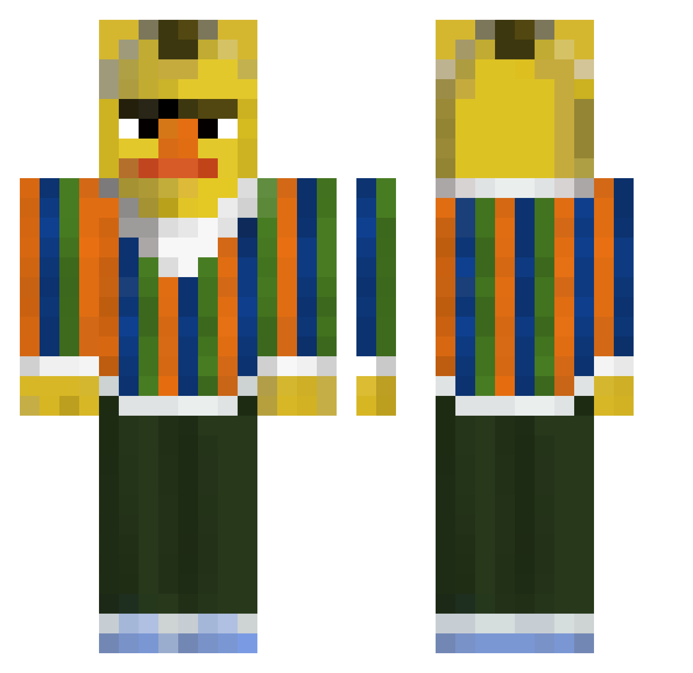 TinyBuilder Minecraft skin, front and back view