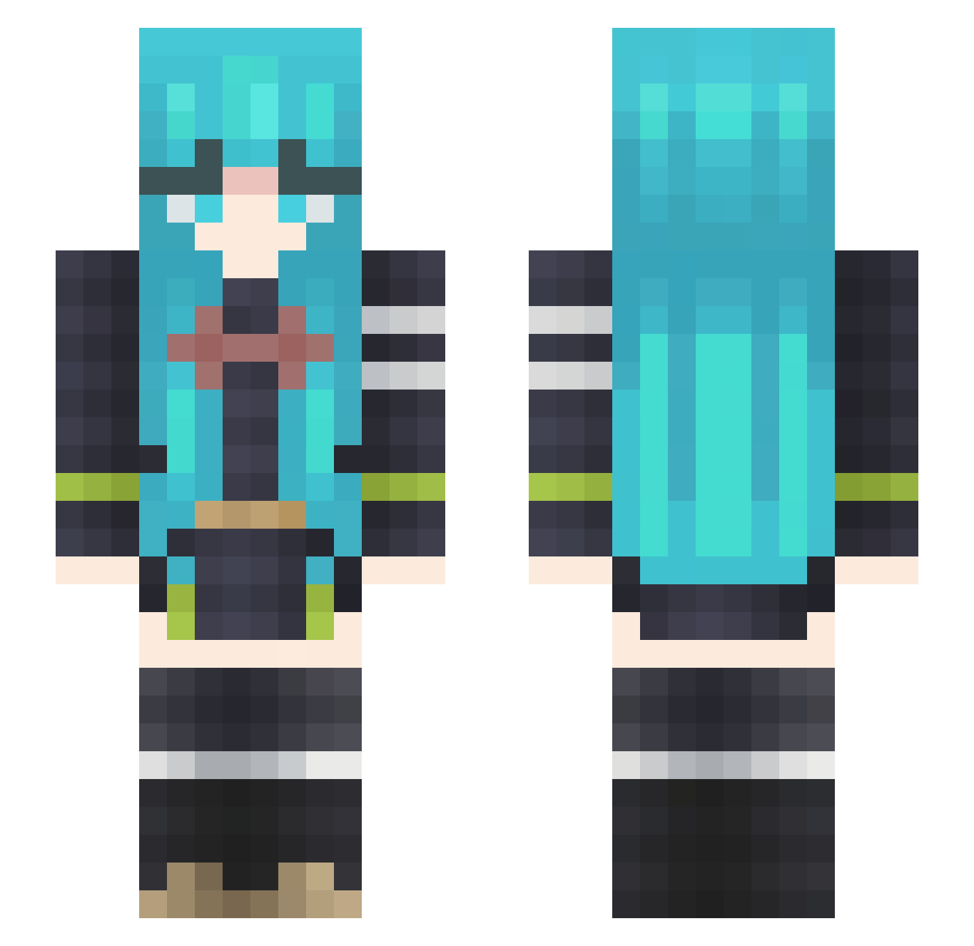 AkkoS2 Minecraft skin, front and back view