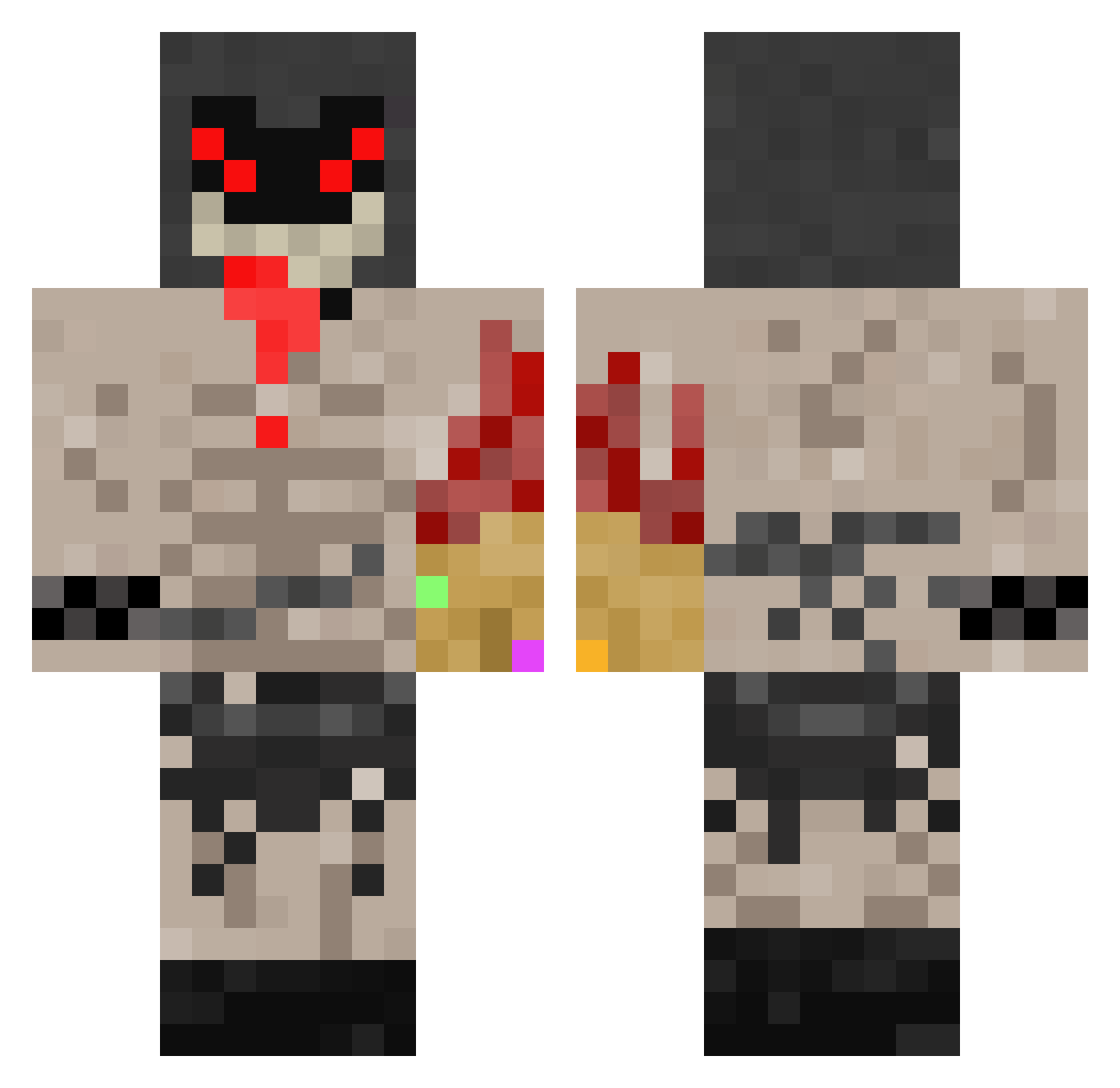 Ash13spysassy Minecraft skin, front and back view