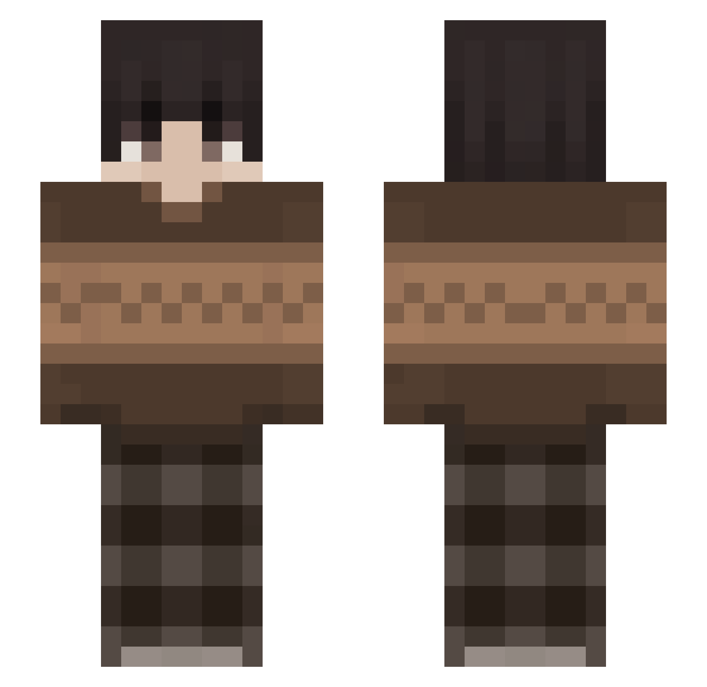 p0rc Minecraft skin, front and back view