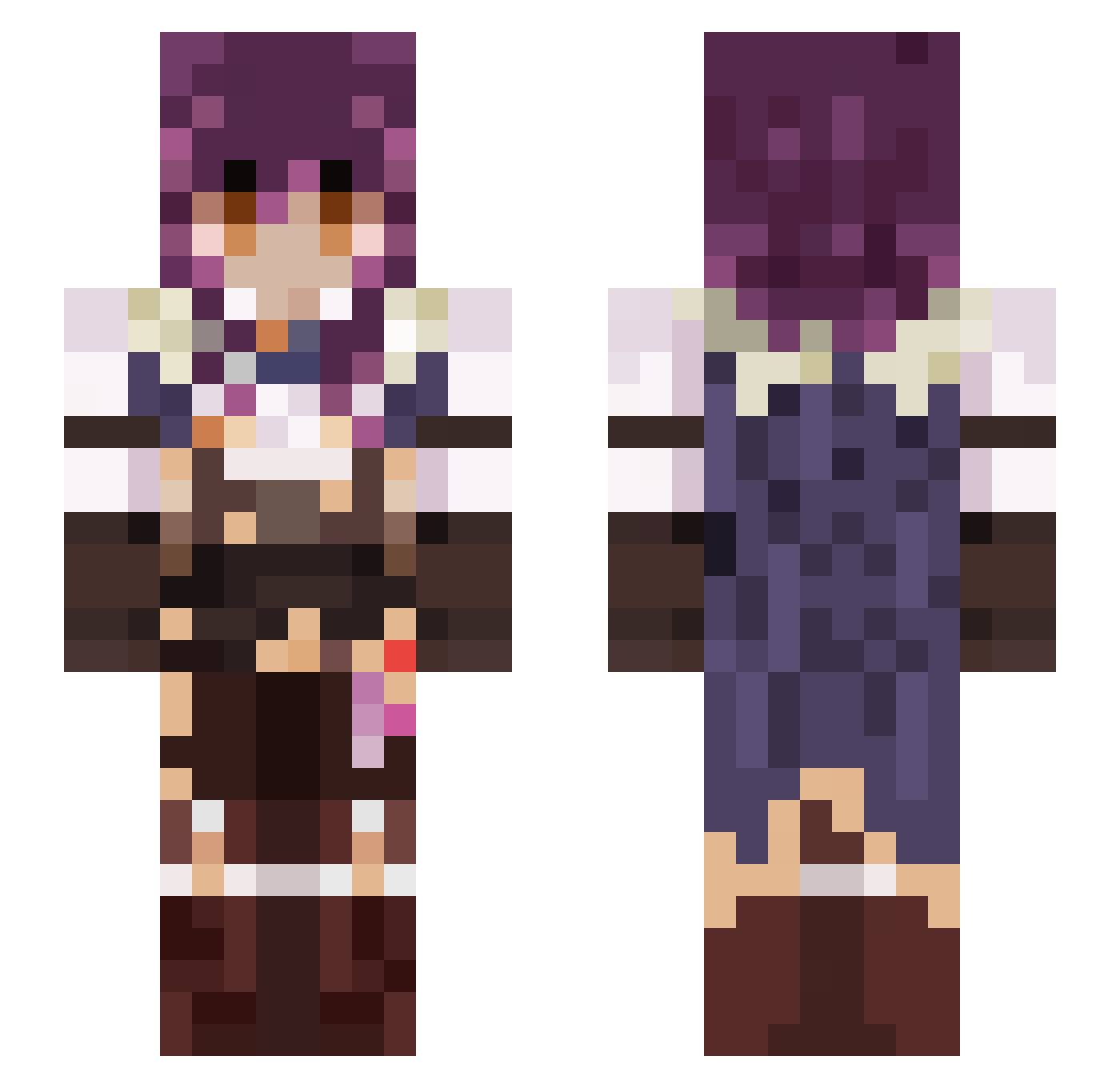 Fiominer Minecraft skin, front and back view