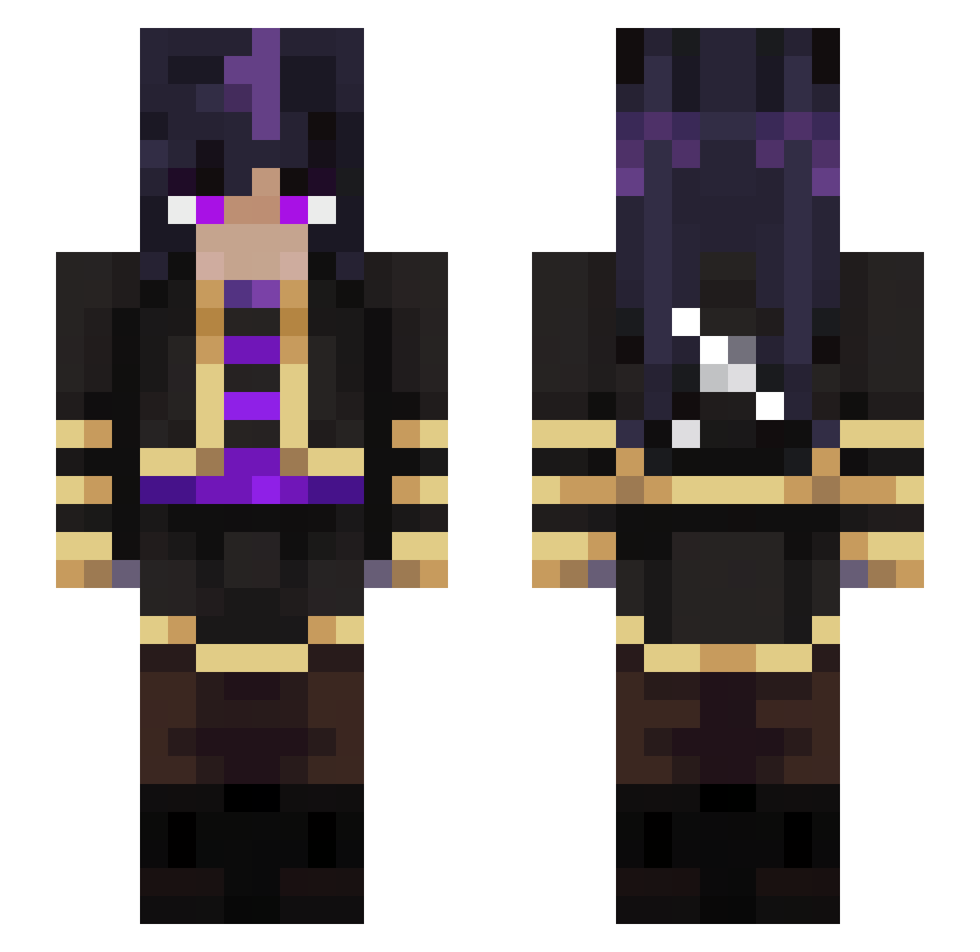 Psydra Minecraft skin, front and back view