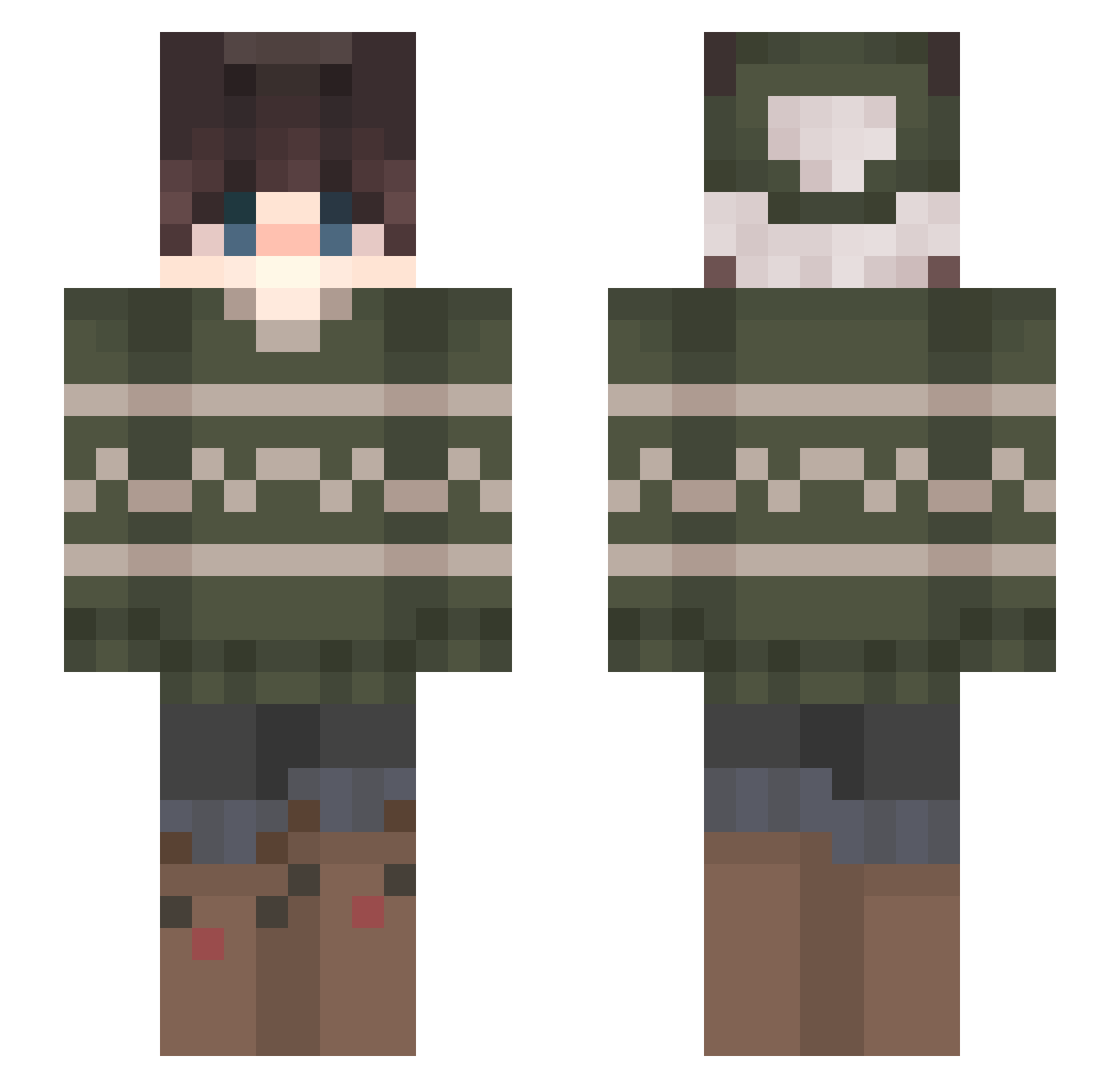 Riskless Minecraft skin, front and back view