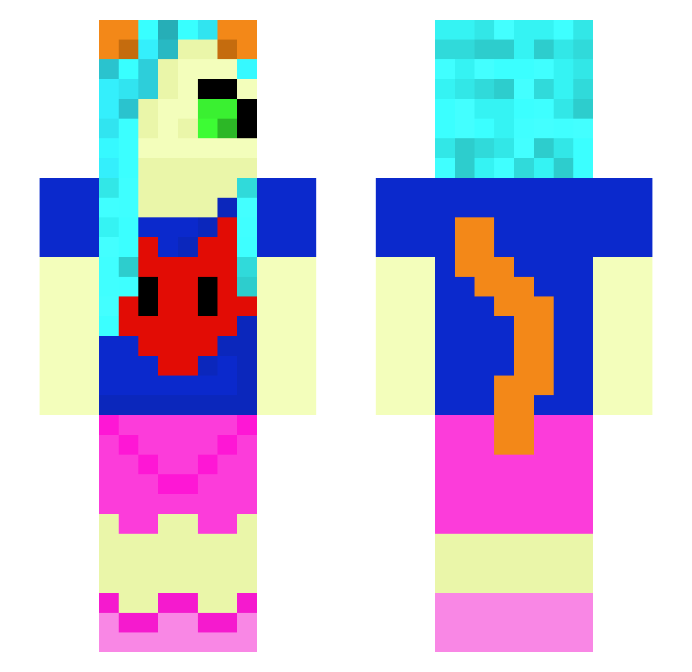 LuffyKinq Minecraft skin, front and back view