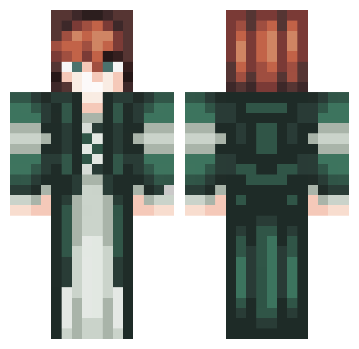 Unweakened Minecraft skin, front and back view
