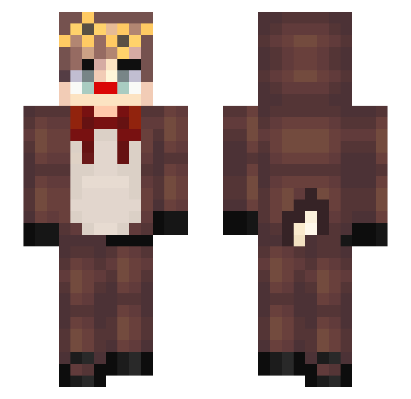 Axzq Minecraft skin, front and back view