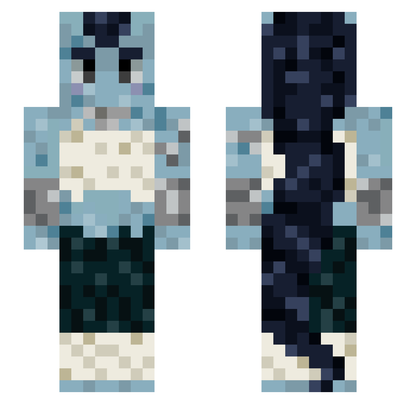 skyeooka Minecraft skin, front and back view