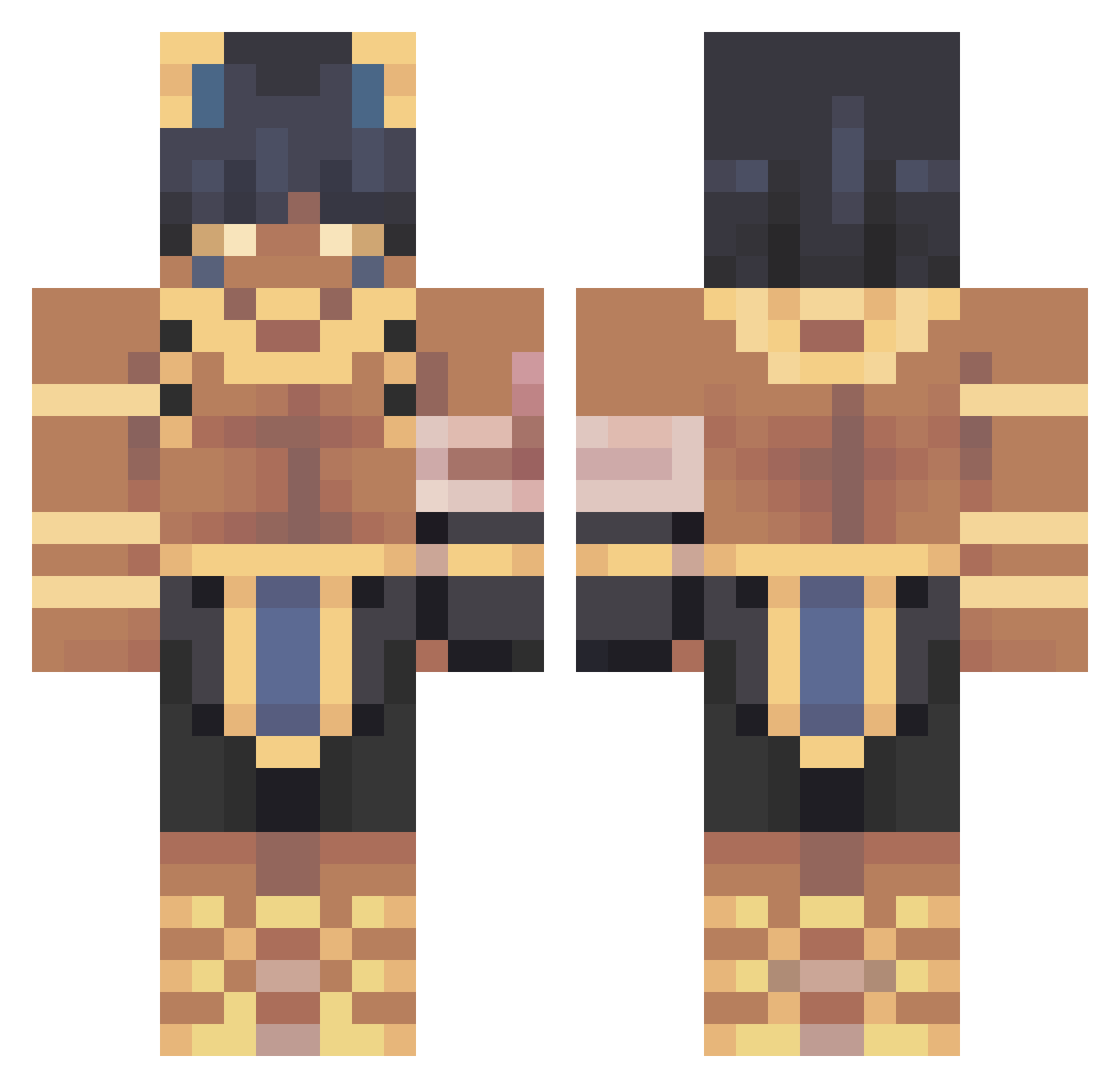 Nodequ Minecraft skin, front and back view