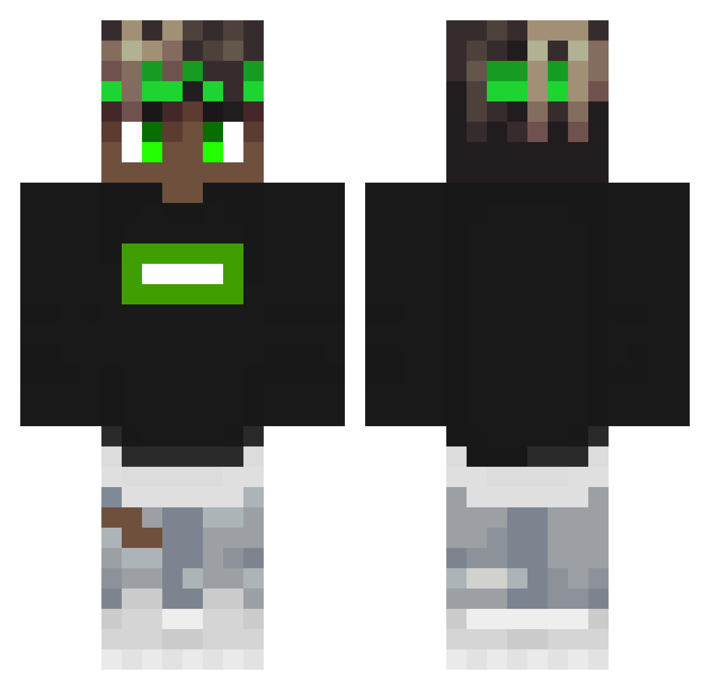 Verzado Minecraft skin, front and back view