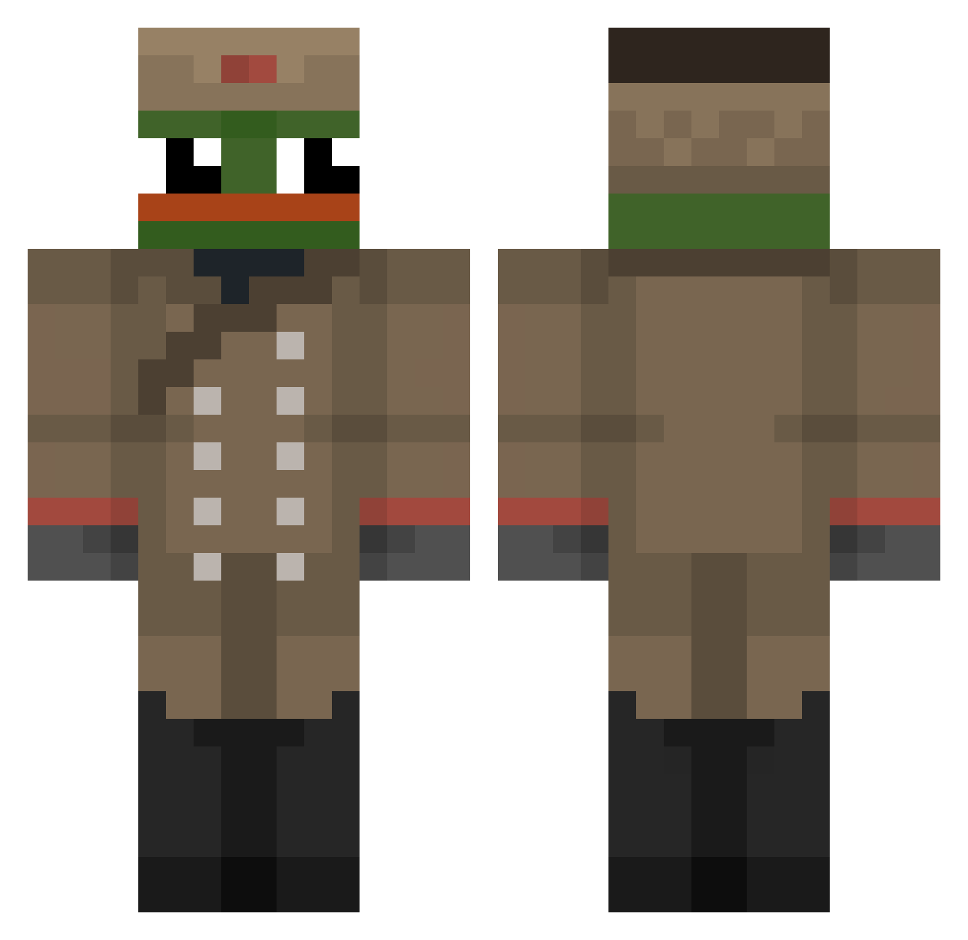 Rexchester Minecraft skin, front and back view