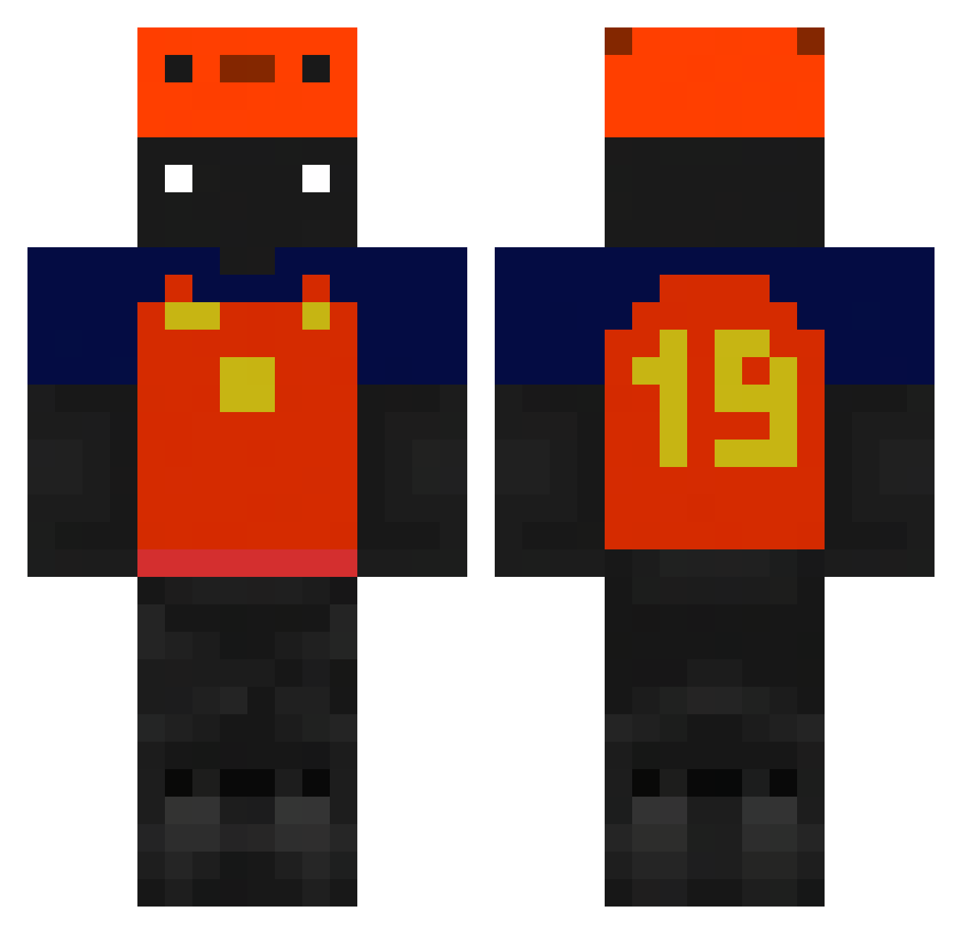 VIN0SSAURO Minecraft skin, front and back view