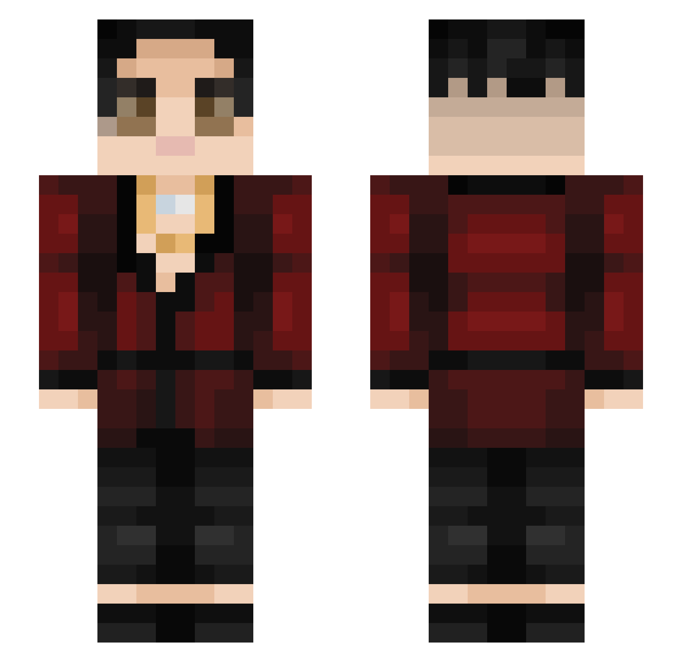 noncombustible Minecraft skin, front and back view