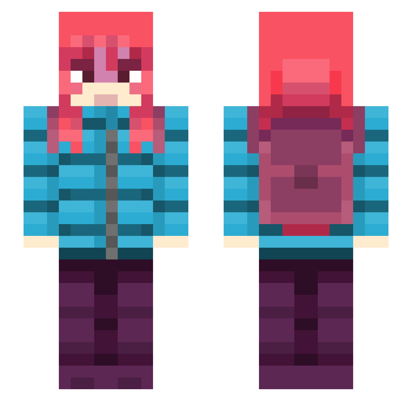 MxRobinHearts Minecraft skin, front and back view