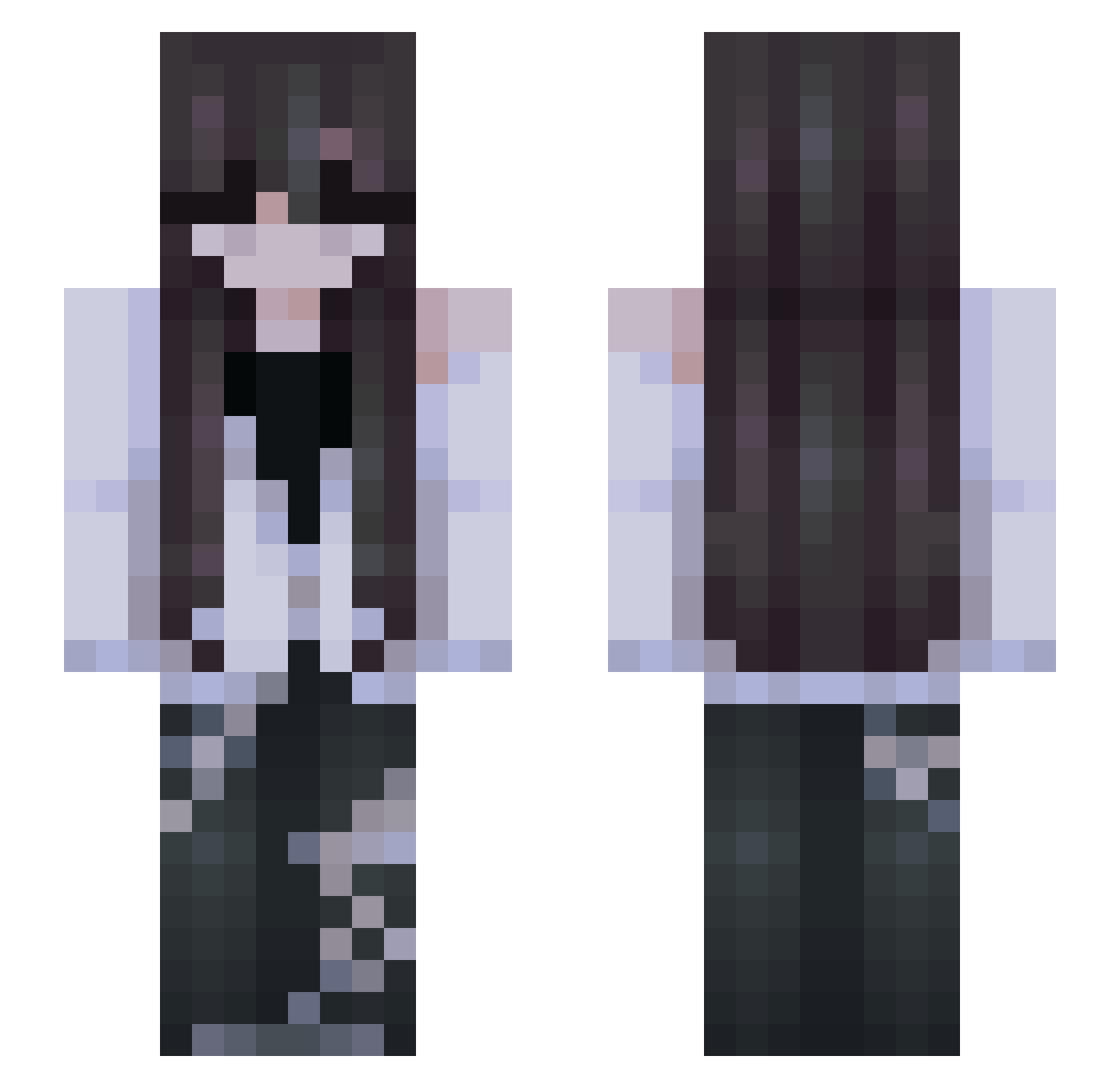 Reluciente8 Minecraft skin, front and back view
