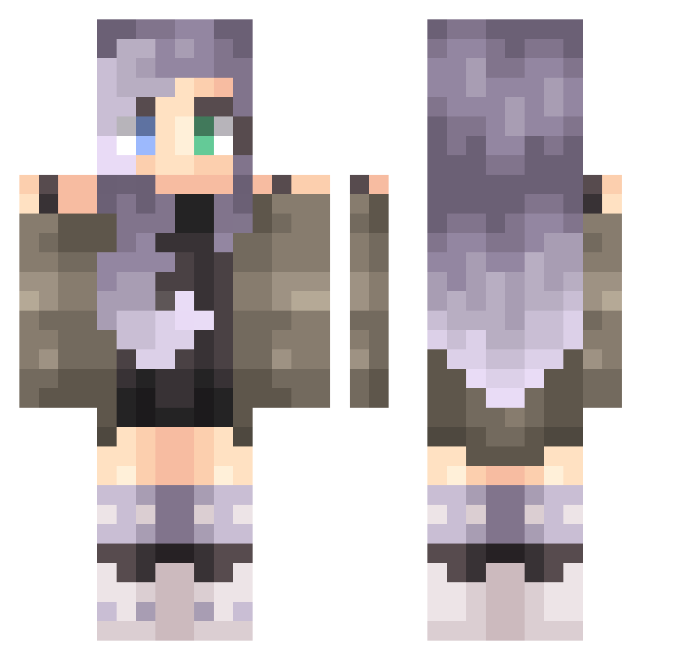 Soultaken Minecraft skin, front and back view