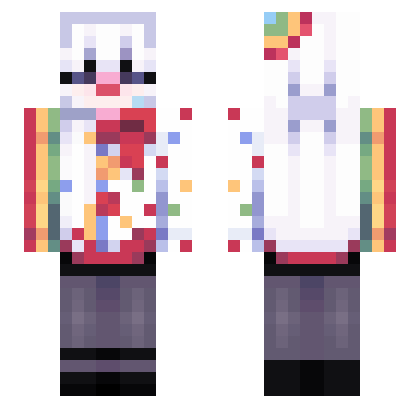 ShatteredDoll Minecraft skin, front and back view