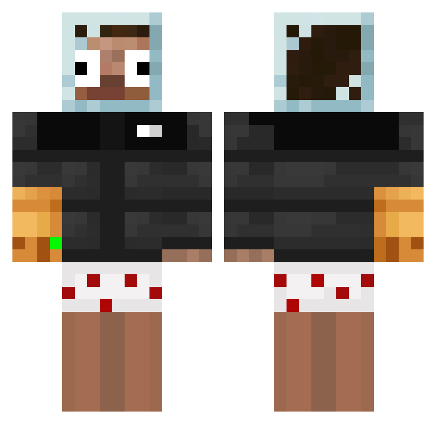 Baabobe Minecraft skin, front and back view