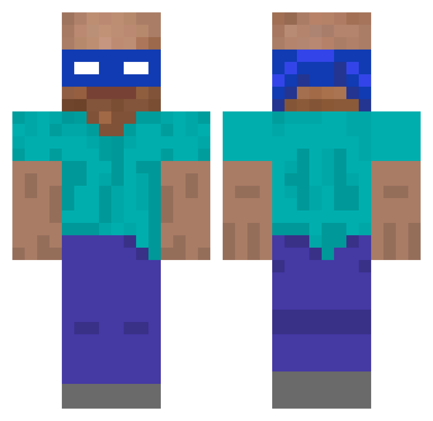 blusa Minecraft skin, front and back view