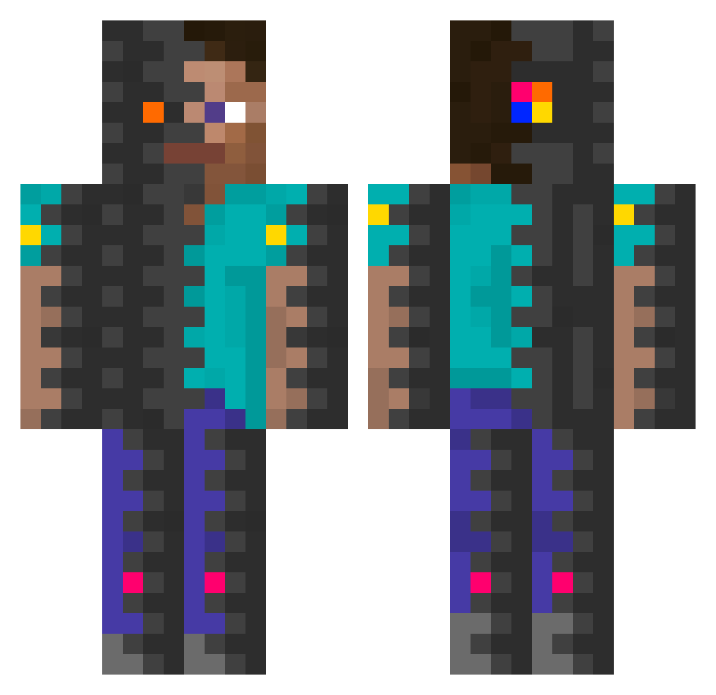Matted Minecraft skin, front and back view