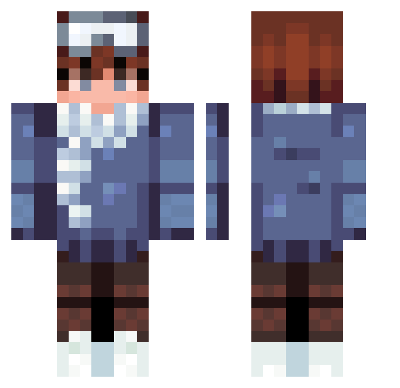 DevToast Minecraft skin, front and back view