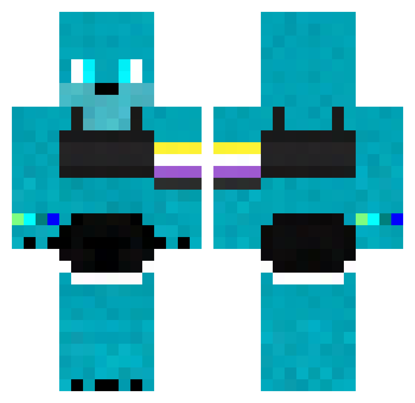 Teal_Wolf_25 Minecraft skin, front and back view