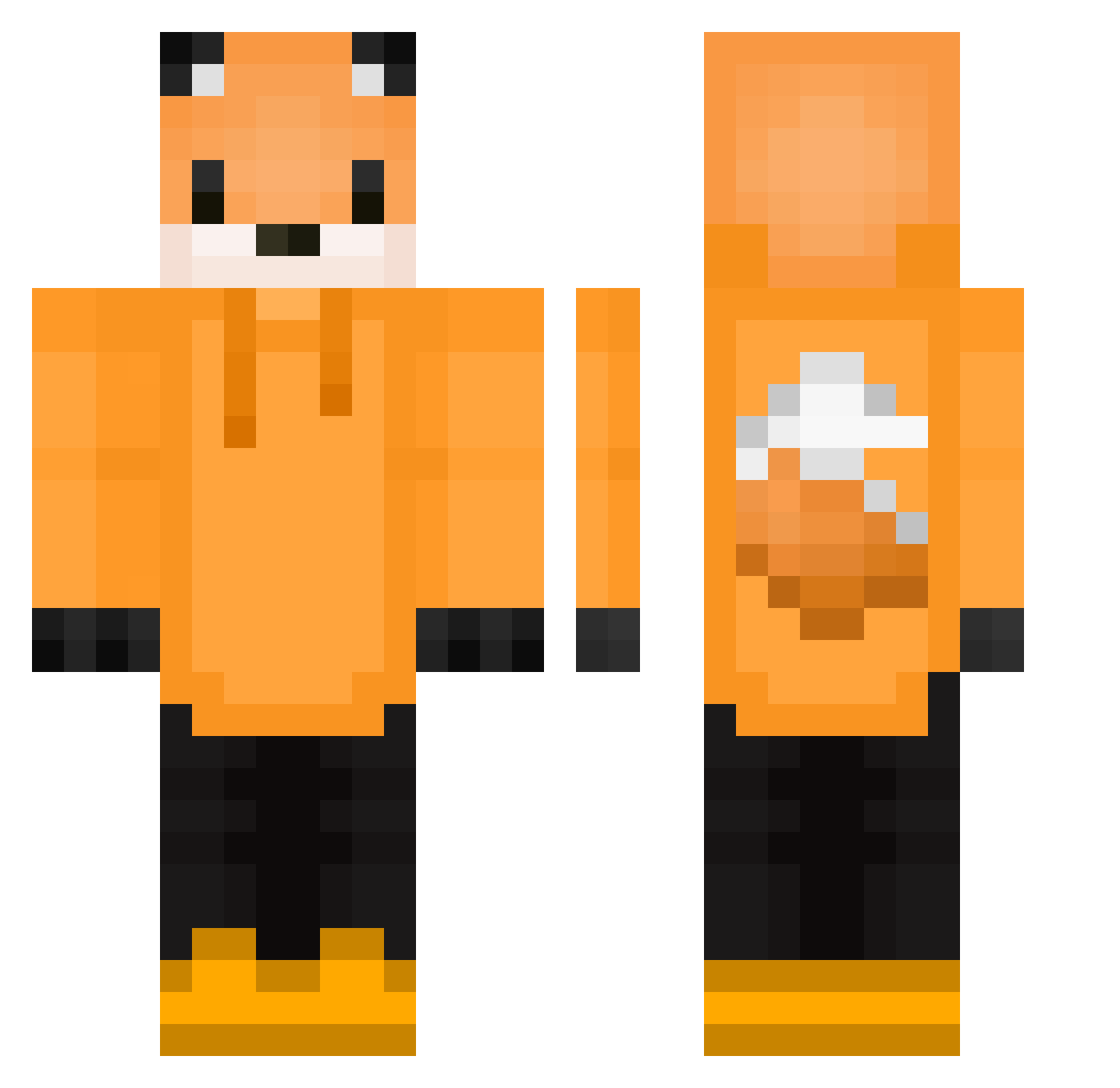 Ravenblufff Minecraft skin, front and back view