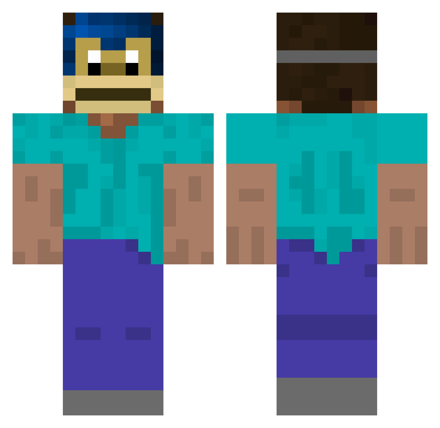 SpamMonkey Minecraft skin, front and back view