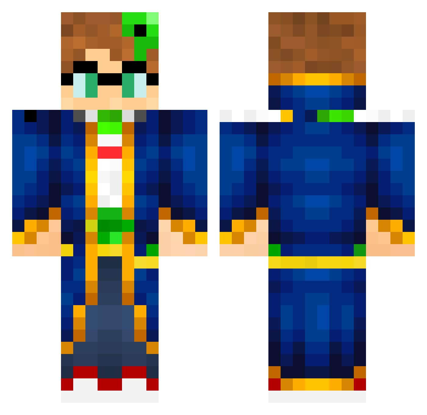 Slimecicle Minecraft skin, front and back view